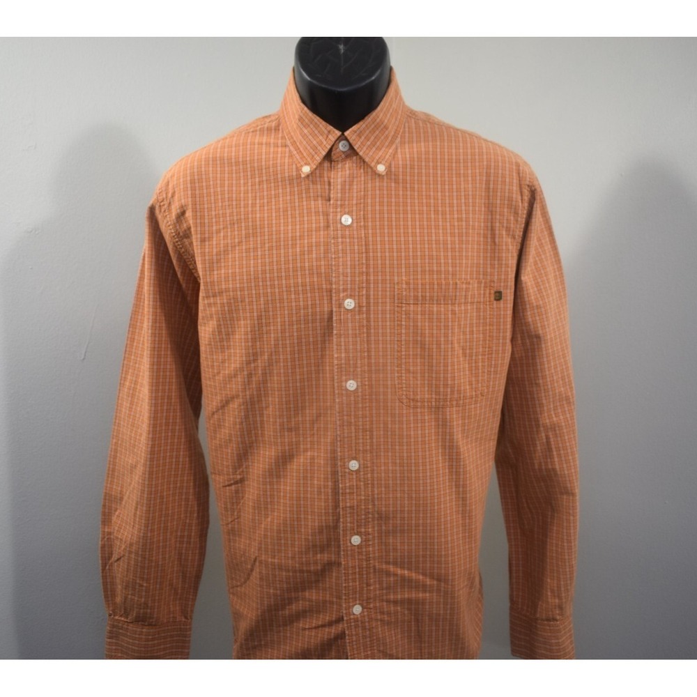 Timberland Button Up Dress Shirt‎ Rust Orange Plaid Long Sleeve Mens Size Medium